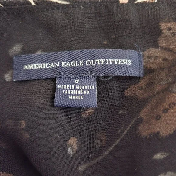 American Eagle Black Floral Spaghetti Strap Lace-Up Sundress Size 8 - Picture 7 of 8